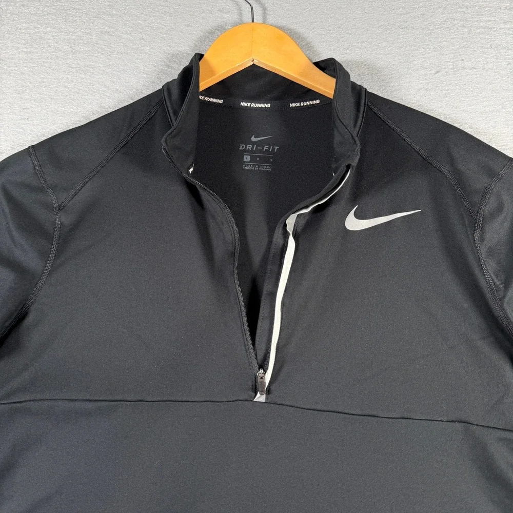 Nike Running Dri-FIT Mens Black 1/4 Zip Pullover Thumbholes 856827-010 Large